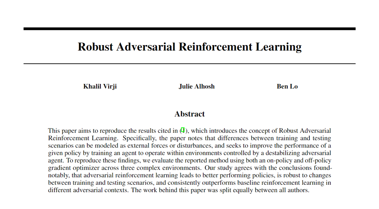 Reproducing the Paper: Robust Adversarial Reinforcement Learning (RARL)