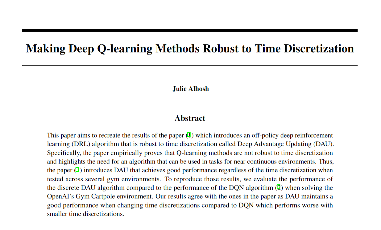 Reproducing the Paper: Making Deep Q-learning Methods Robust to Time Discretization